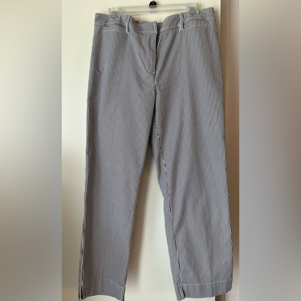 Jones NewYork sport stretch blue/white striped pants pockets & slits at ankles
